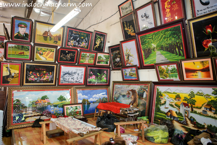 At embroidery painting gallery in Quat Dong Village Hanoi